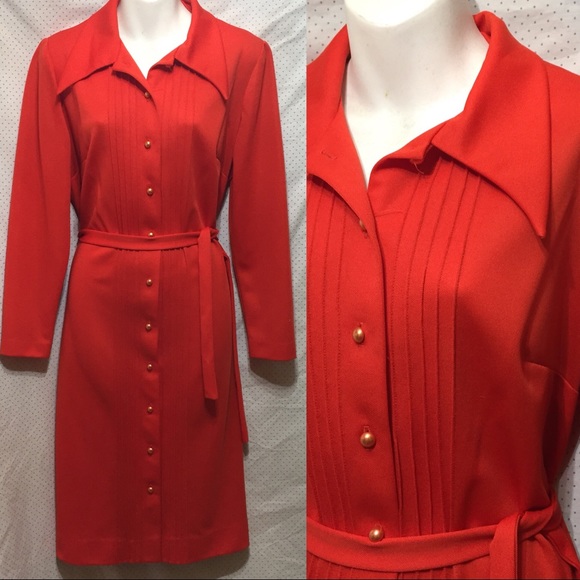 Vintage Dresses & Skirts - 70s Vintage sheath dress button front M